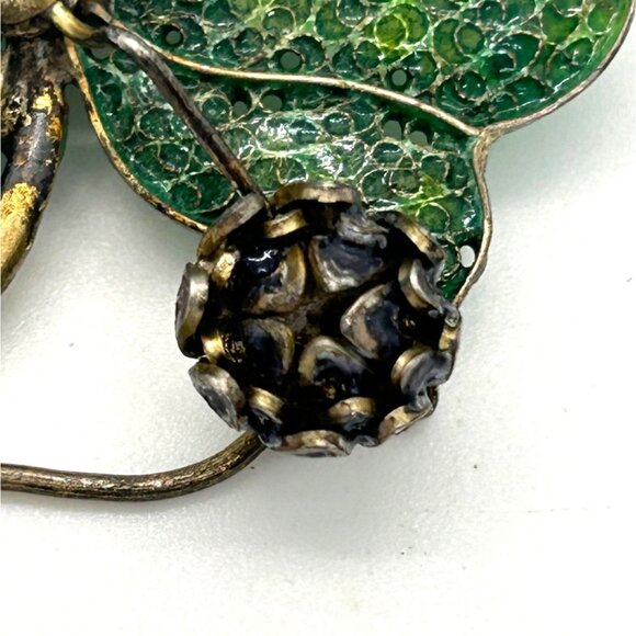 Vintage Art Deco Spider Brooch Green Leaf Flower 800 Silver Gold-tone Wash - Picture 15 of 16